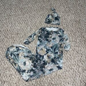 Lou Lou & Company Floral Kids One Piece with Hat - Blue and Cream